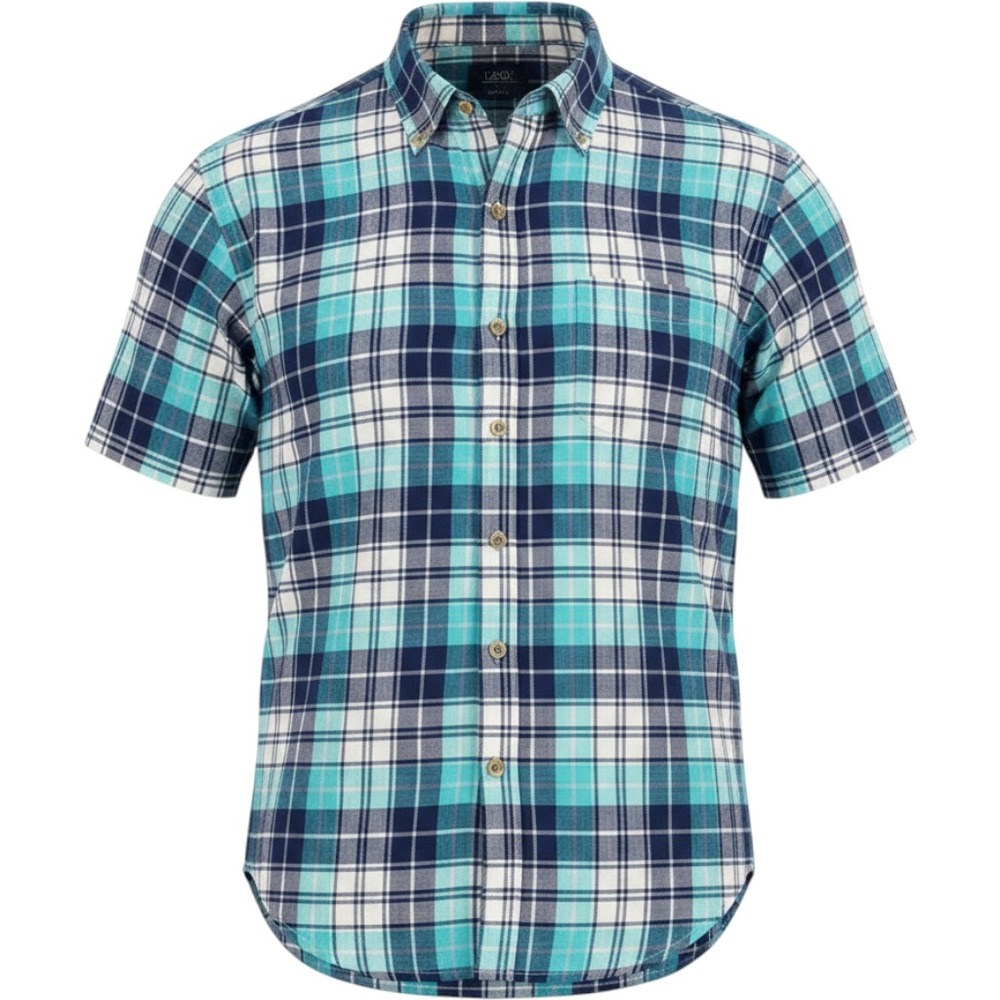 IZOD Saltwater Relaxed Classics Blue Teal Plaid Short Sleeve Shirt XLT